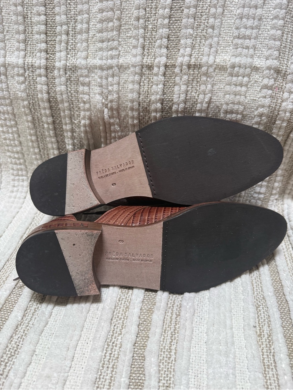Freda Salvador Chestnut Croc-Embossed Lace-Up Flats - Picture 5 of 7